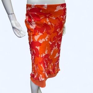 Y2K Silk Tropical Floral Midi Skirt